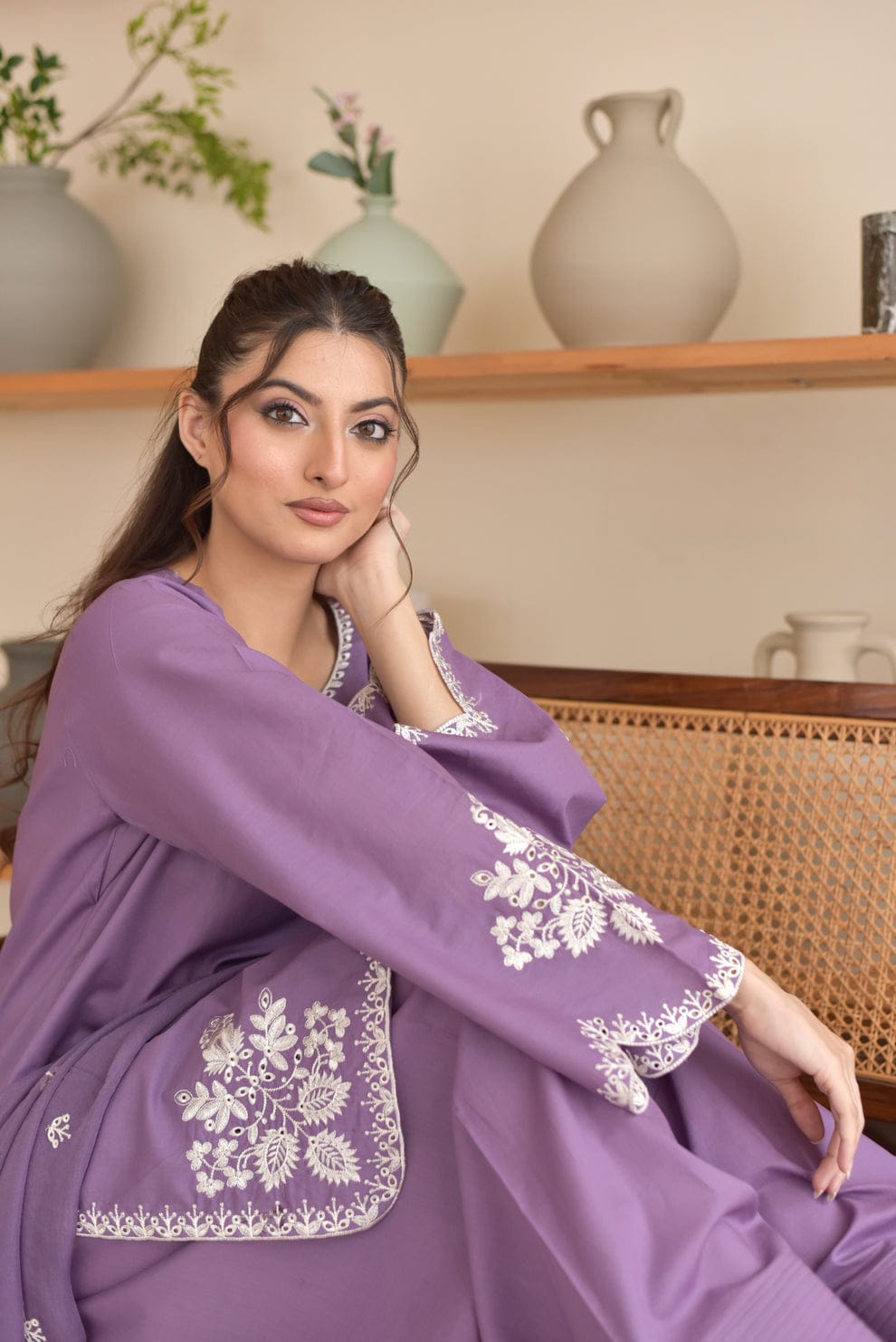 Aneelas Embroidered 3-Piece Women’s Kurta Set with Shawl