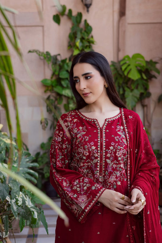 Aneelas Embroidered 3-Piece Women’s Kurta Set with Shawl