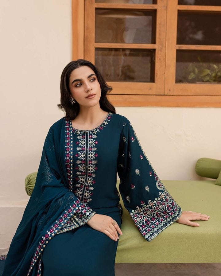 Aneelas Embroidered 3-Piece Women’s Kurta Set with Shawl