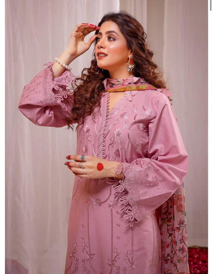 Aneelas Embroidered 3-Piece Women’s Kurta Set with Shawl
