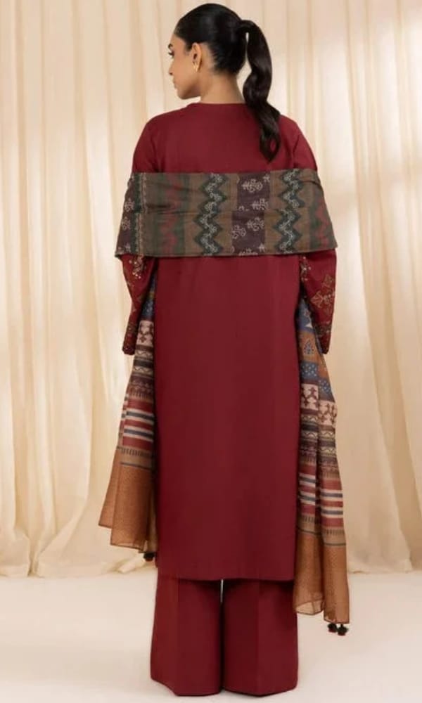 Aneelas Embroidered 3-Piece Women’s Kurta Set with Shawl