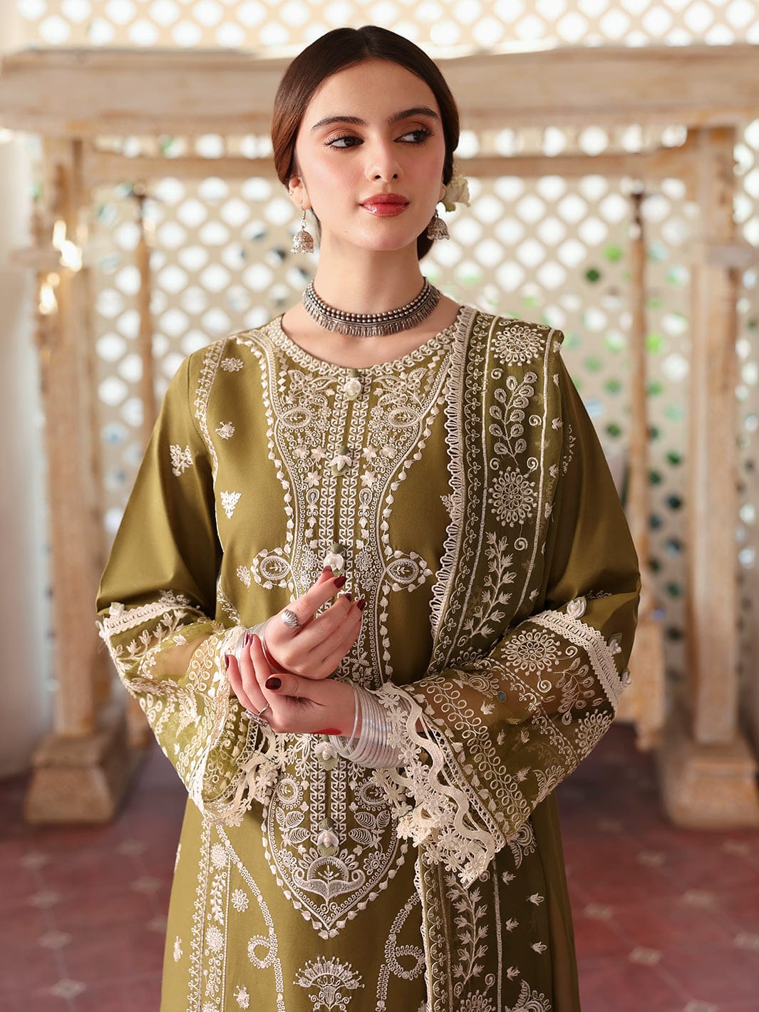 Aneelas Embroidered 3-Piece Women’s Kurta Set with Shawl
