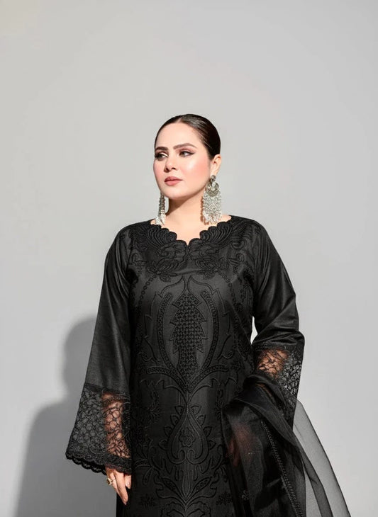 Aneelas Embroidered 3-Piece Women’s Kurta Set with Shawl