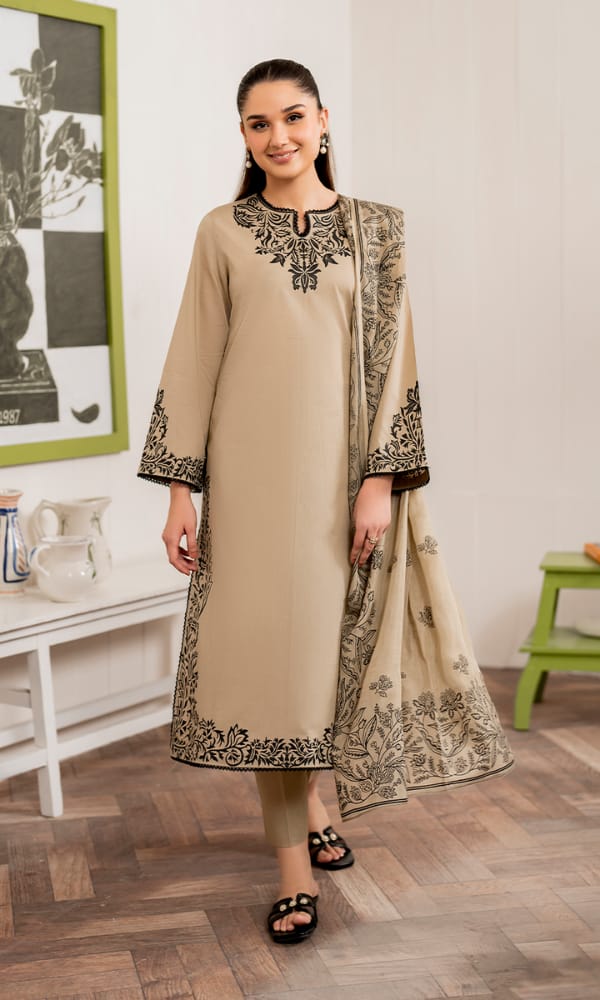 Aneelas Embroidered 3-Piece Women’s Kurta Set with Shawl
