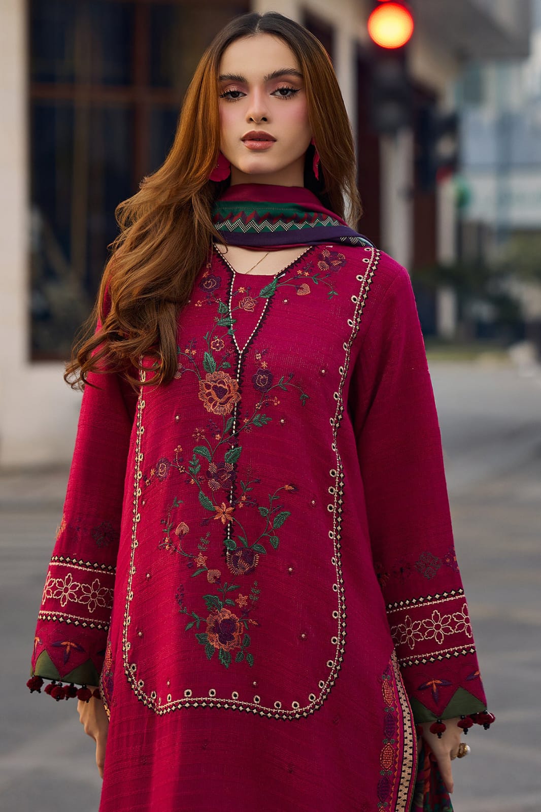 Aneelas Embroidered 3-Piece Women’s Kurta Set with Shawl