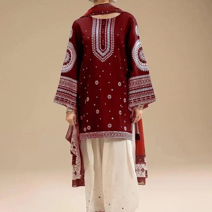 Aneelas Embroidered 3-Piece Women’s Kurta Set with Shawl