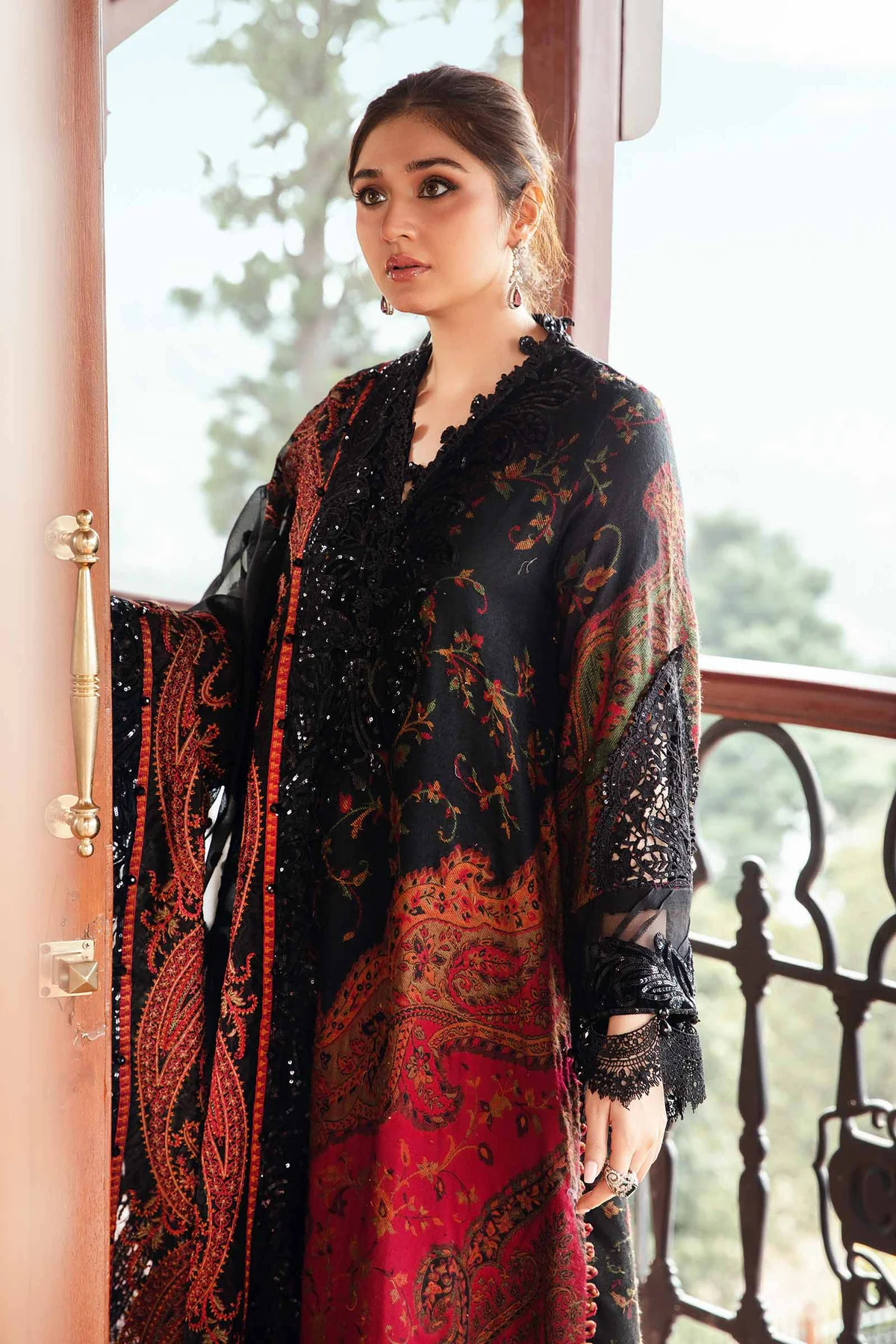 Aneelas Embroidered 3-Piece Women’s Kurta Set with Shawl