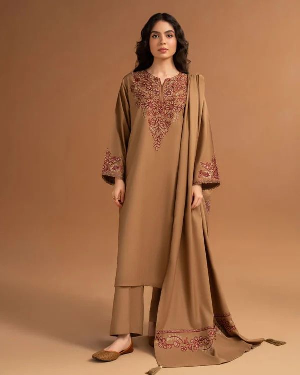 Aneelas Embroidered 3-Piece Women’s Kurta Set with Shawl