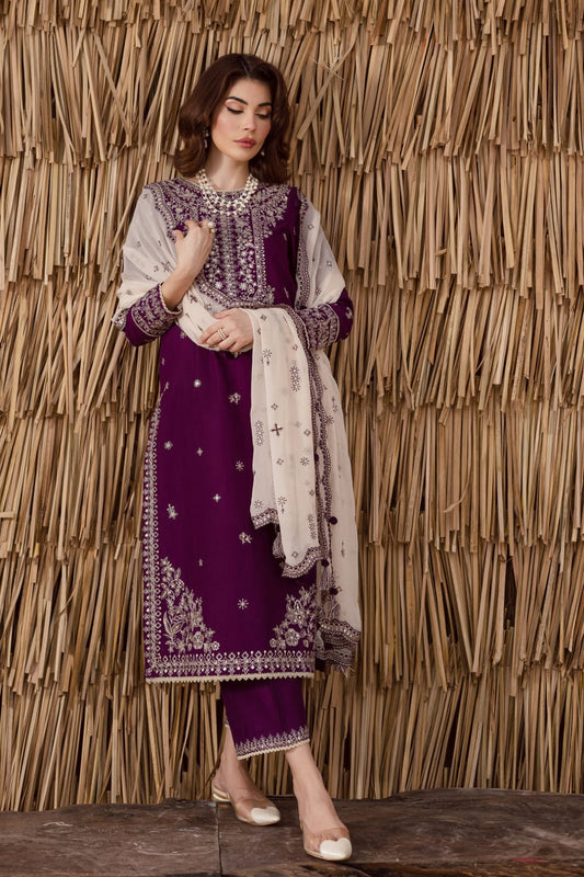 Aneelas Embroidered 3-Piece Women’s Kurta Set with Shawl