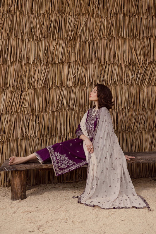 Aneelas Embroidered 3-Piece Women’s Kurta Set with Shawl