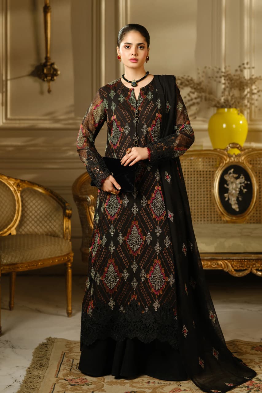 Aneelas Embroidered 3-Piece Women’s Kurta Set with Shawl