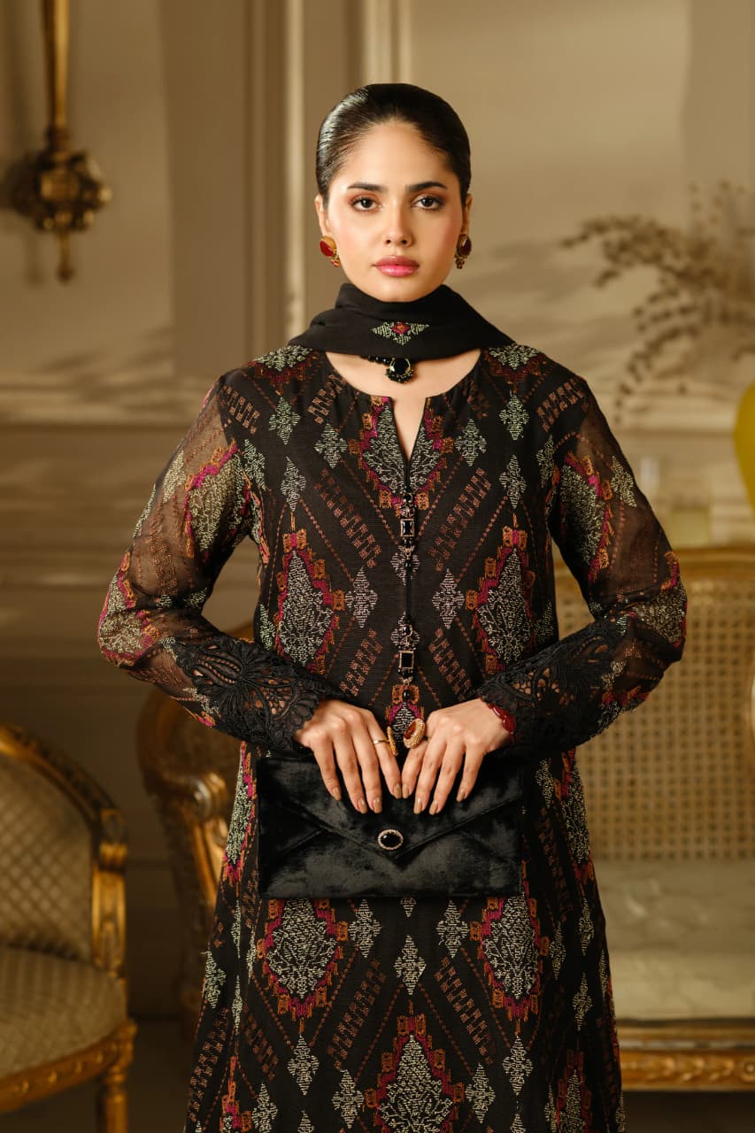 Aneelas Embroidered 3-Piece Women’s Kurta Set with Shawl