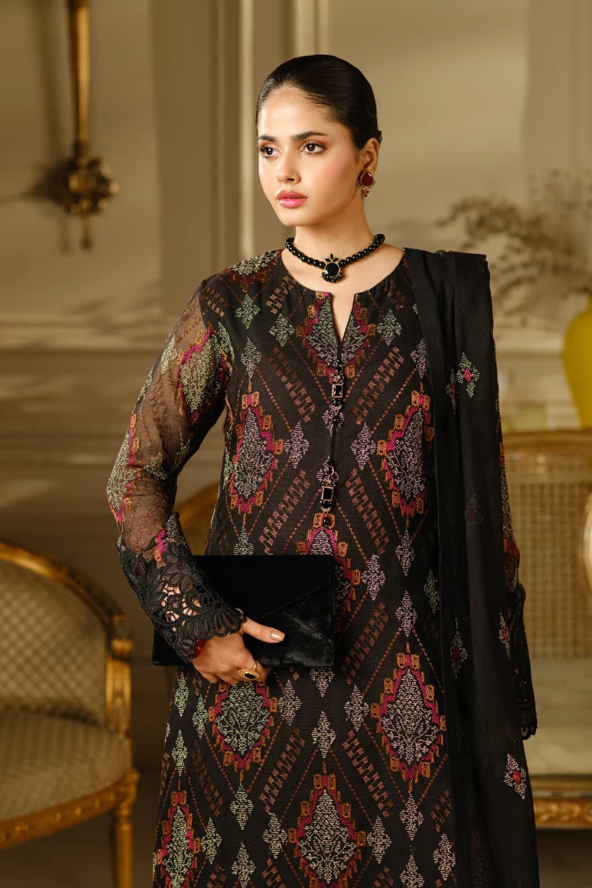 Aneelas Embroidered 3-Piece Women’s Kurta Set with Shawl