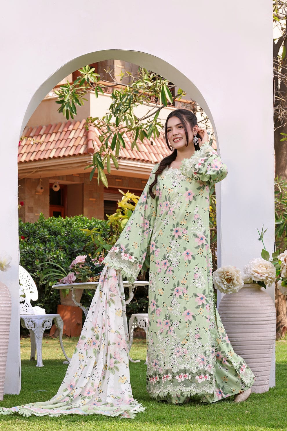 Aneelas Embroidered 3-Piece Women’s Kurta Set with Shawl