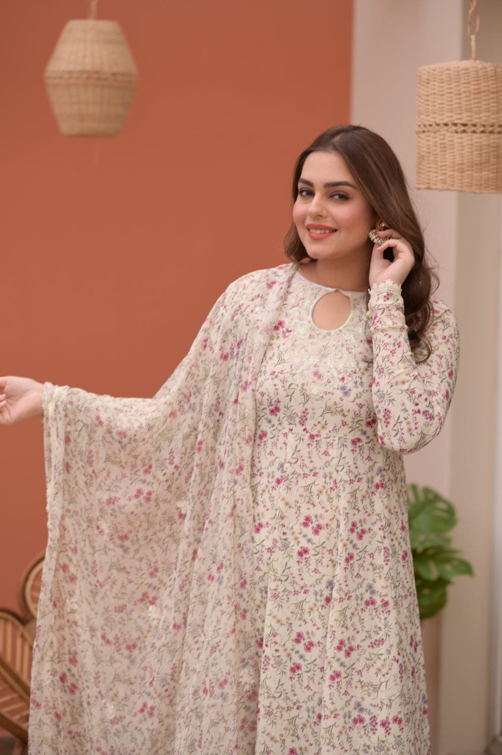 Aneelas Embroidered 3-Piece Women’s Kurta Set with Shawl