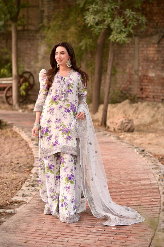 Aneelas Embroidered 3-Piece Women’s Kurta Set with Shawl