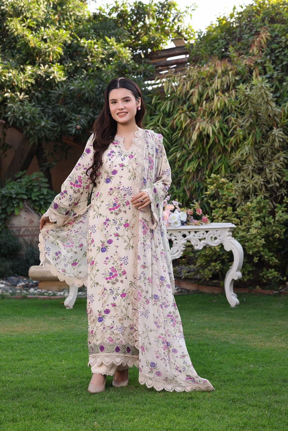 Aneelas Embroidered 3-Piece Women’s Kurta Set with Shawl