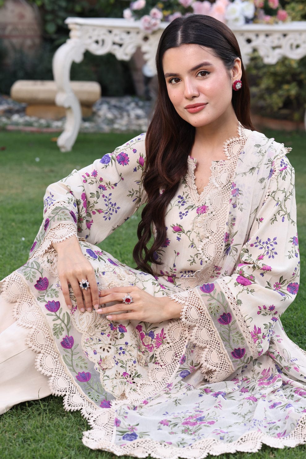 Aneelas Embroidered 3-Piece Women’s Kurta Set with Shawl
