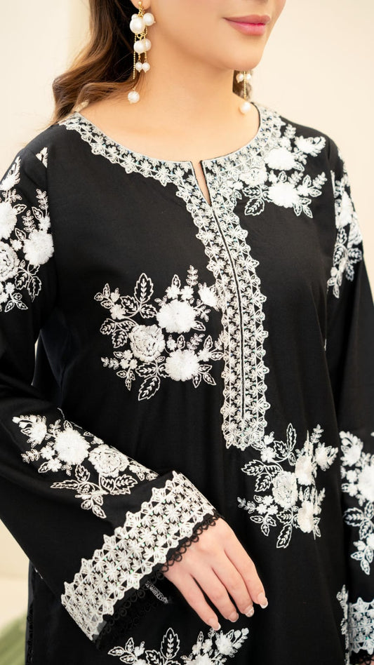 Aneelas Embroidered 3-Piece Women’s Kurta Set with Shawl