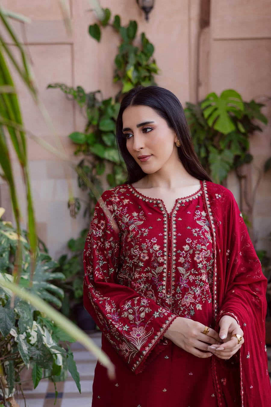 Aneelas Embroidered 3-Piece Women’s Kurta Set with Shawl