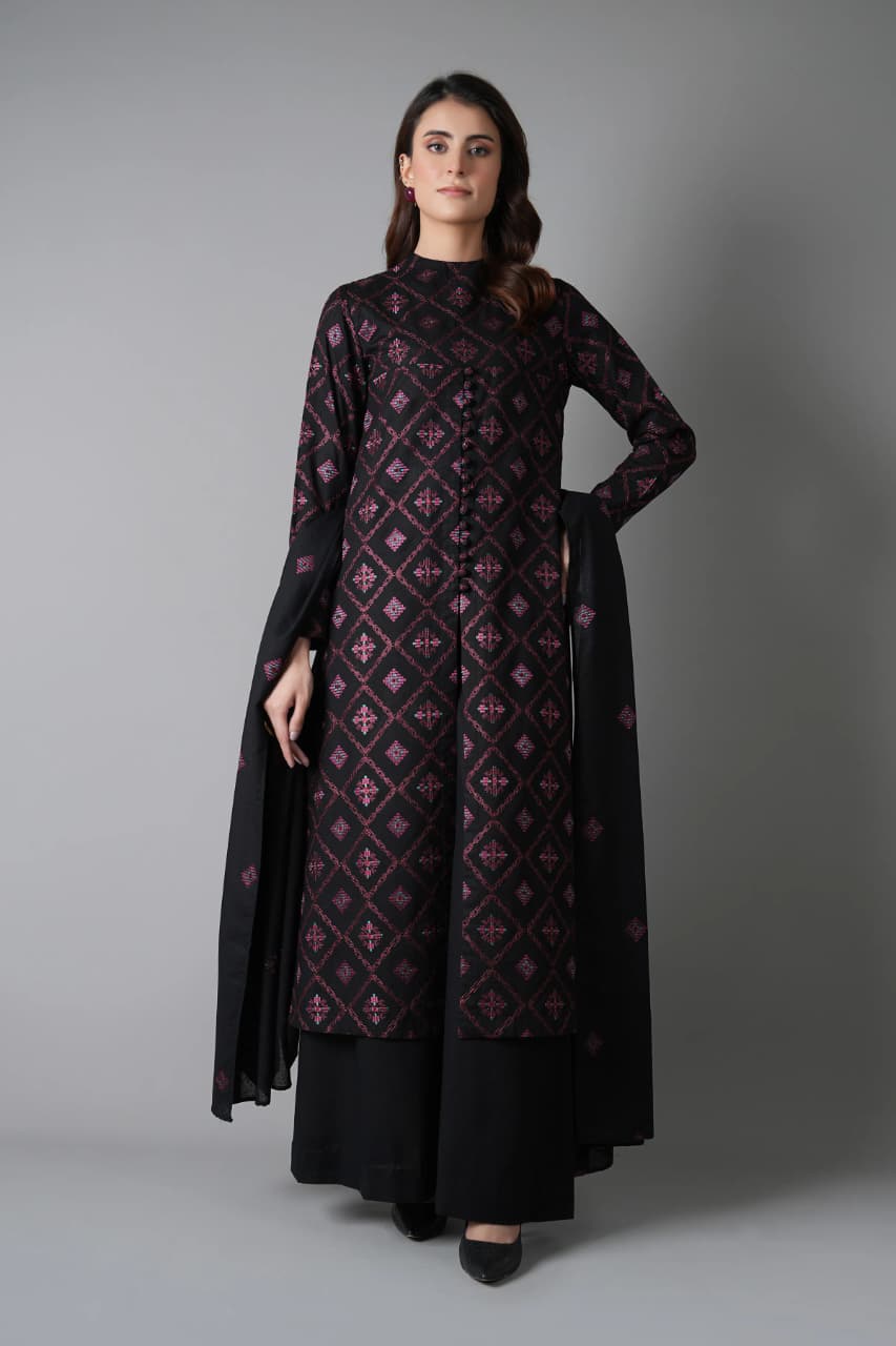 Aneelas Embroidered 3-Piece Women’s Kurta Set with Shawl