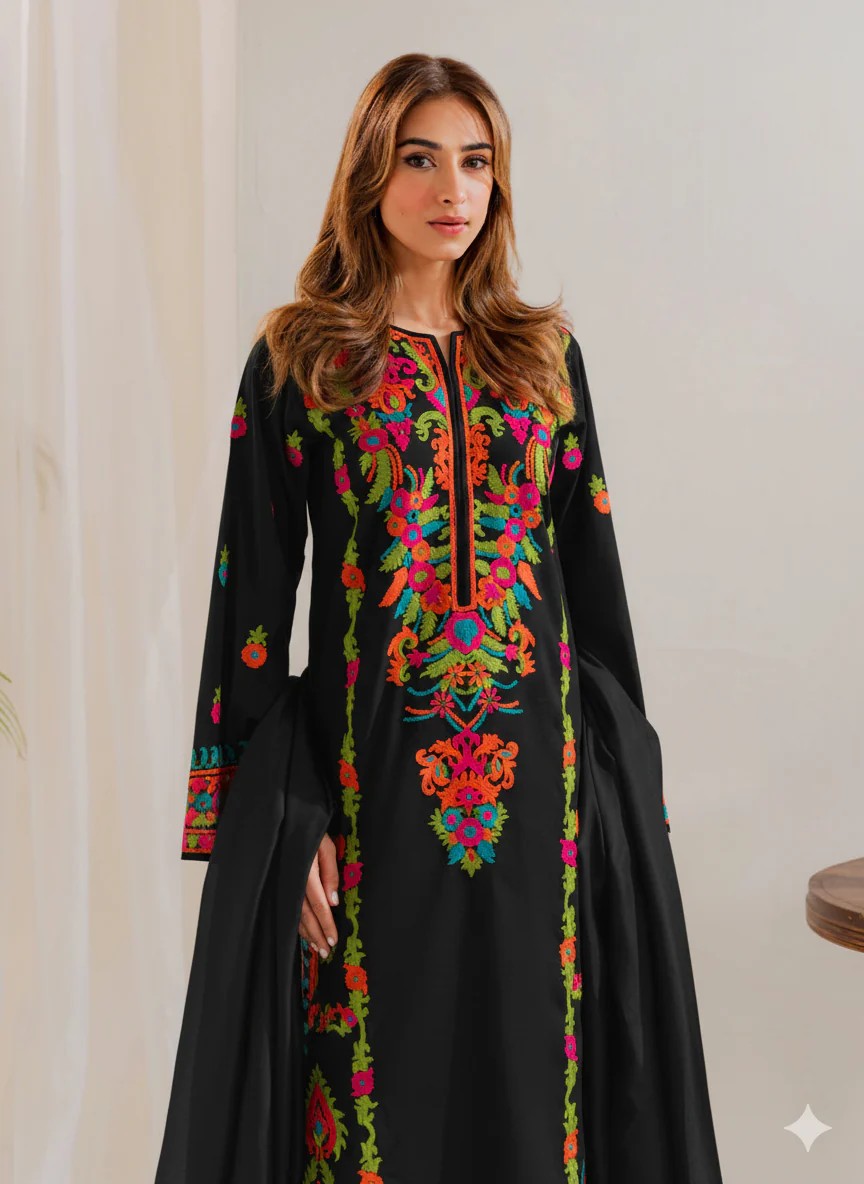 Aneelas Embroidered 3-Piece Women’s Kurta Set with Shawl
