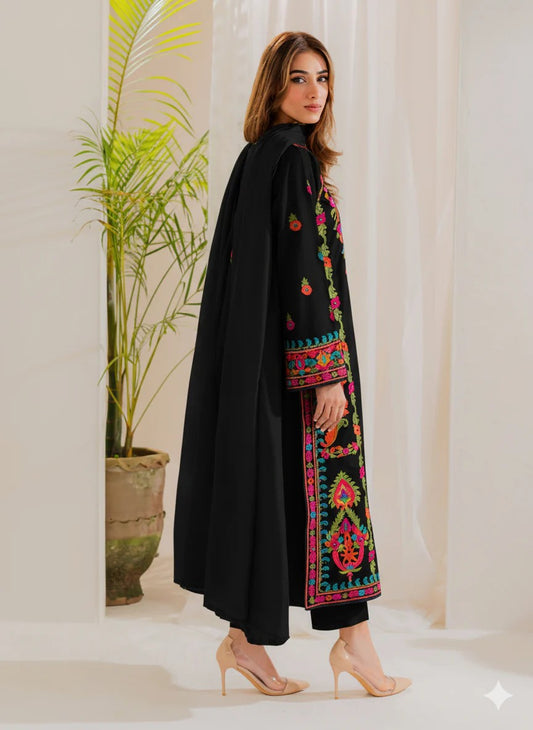 Aneelas Embroidered 3-Piece Women’s Kurta Set with Shawl
