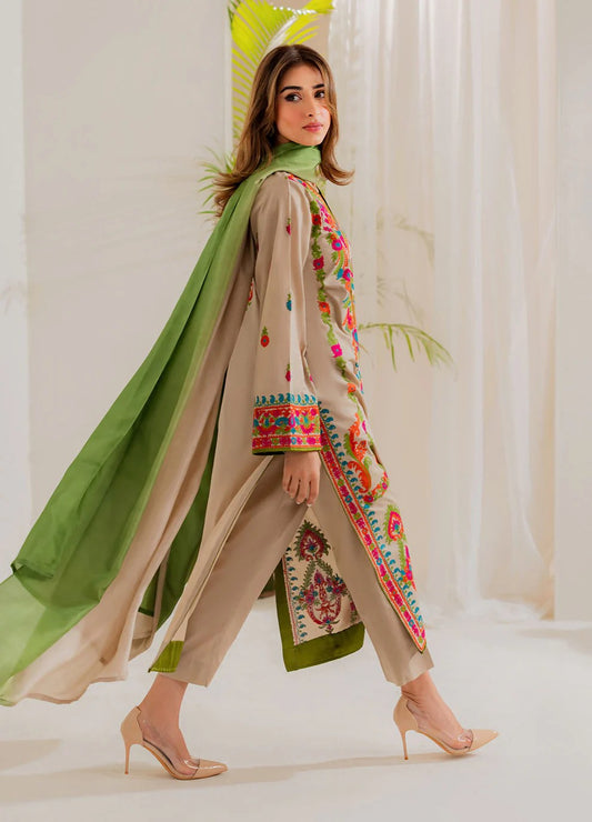 Aneelas Embroidered 3-Piece Women’s Kurta Set with Shawl