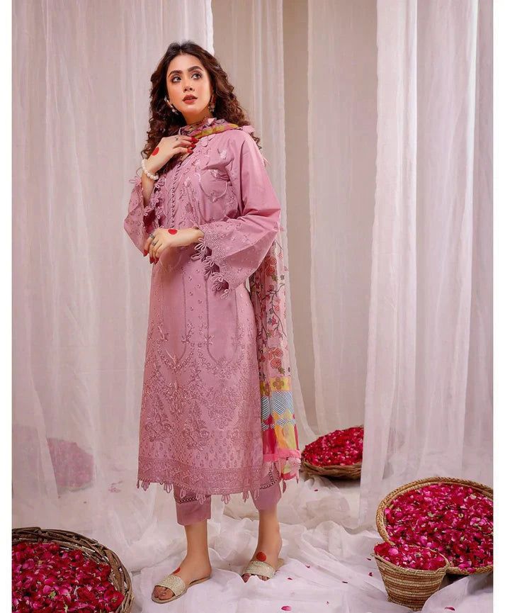 Aneelas Embroidered 3-Piece Women’s Kurta Set with Shawl