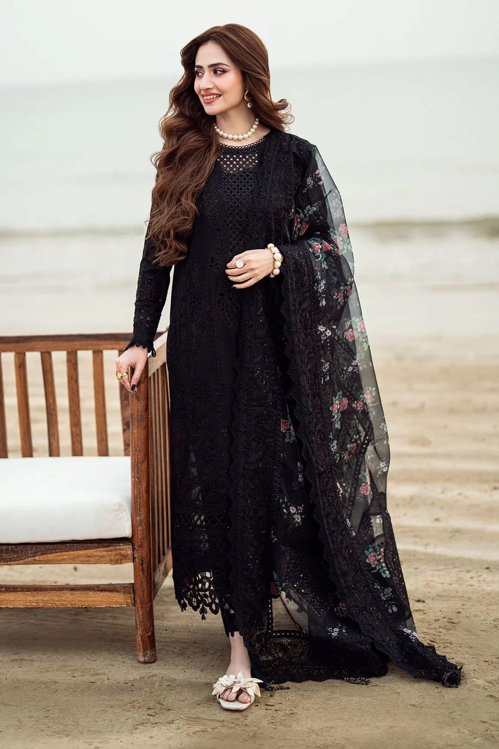 Aneelas Embroidered 3-Piece Women’s Kurta Set with Shawl