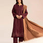 Elegant Maroon Embroidered 3-Piece Women’s Kurta Set with Shawl
