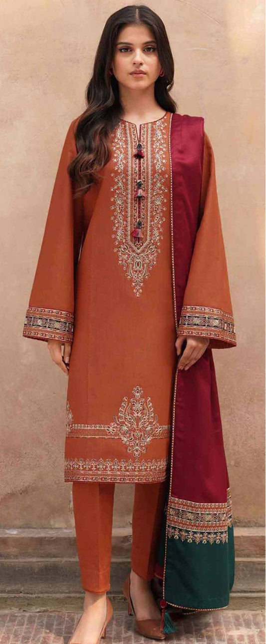 Elegant Embroidered 3-Piece Women’s Kurta Set with Shawl