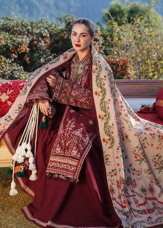 Elegant Maroon Embroidered 3-Piece Women’s Kurta Set with Shawl