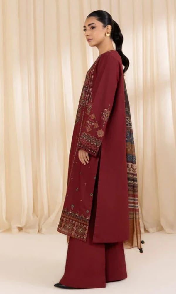 Aneelas Embroidered 3-Piece Women’s Kurta Set with Shawl
