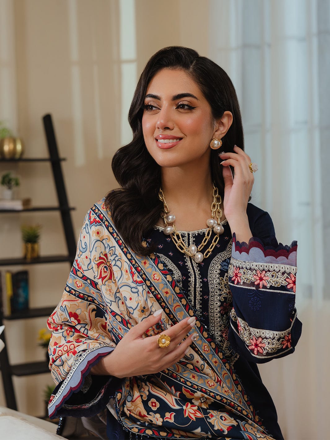 Aneelas Embroidered 3-Piece Women’s Kurta Set with Shawl