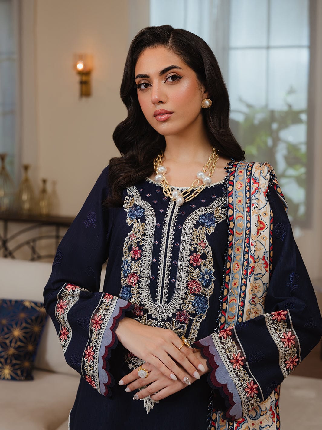 Aneelas Embroidered 3-Piece Women’s Kurta Set with Shawl