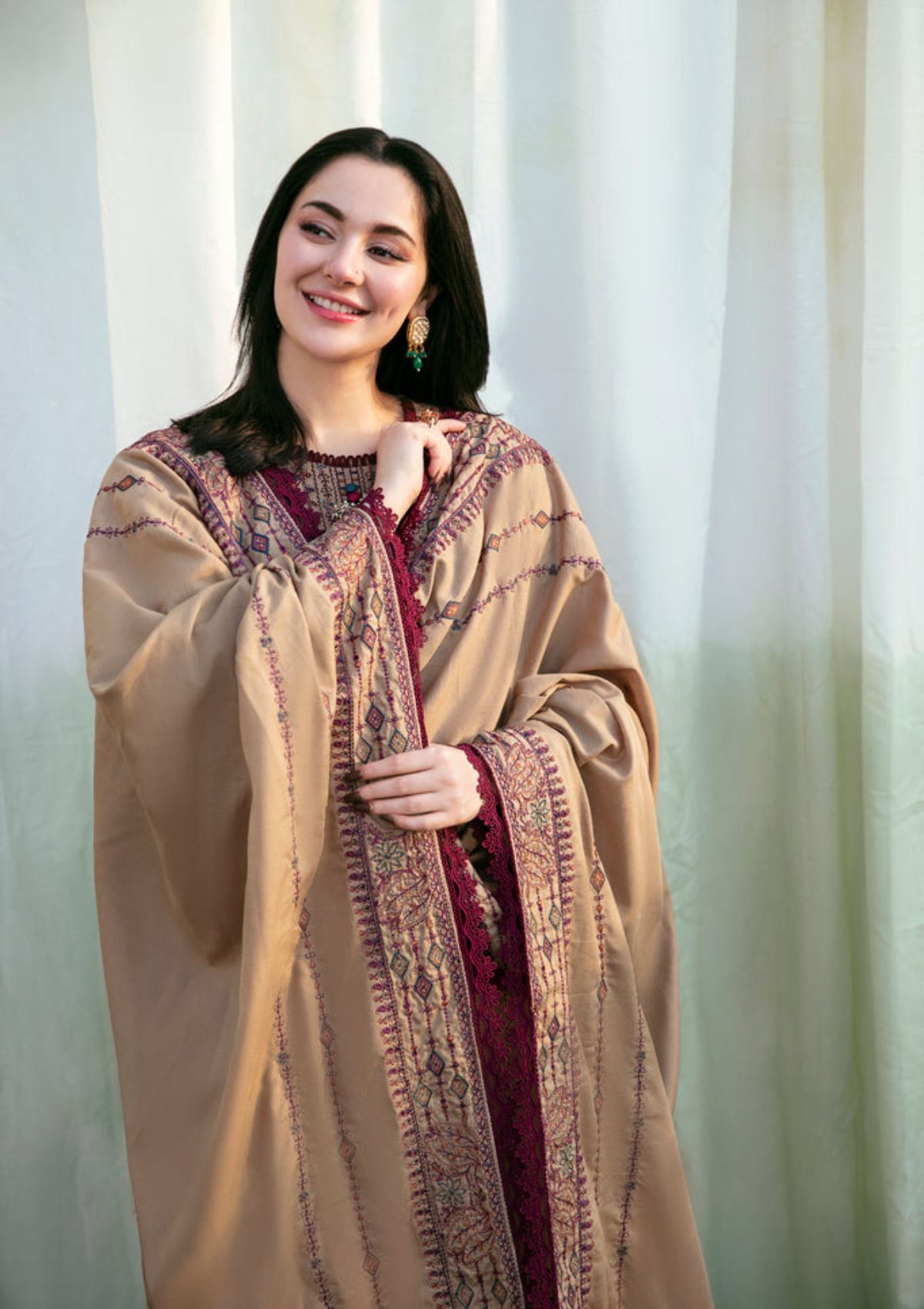 Aneelas Embroidered 3-Piece Women’s Kurta Set with Shawl