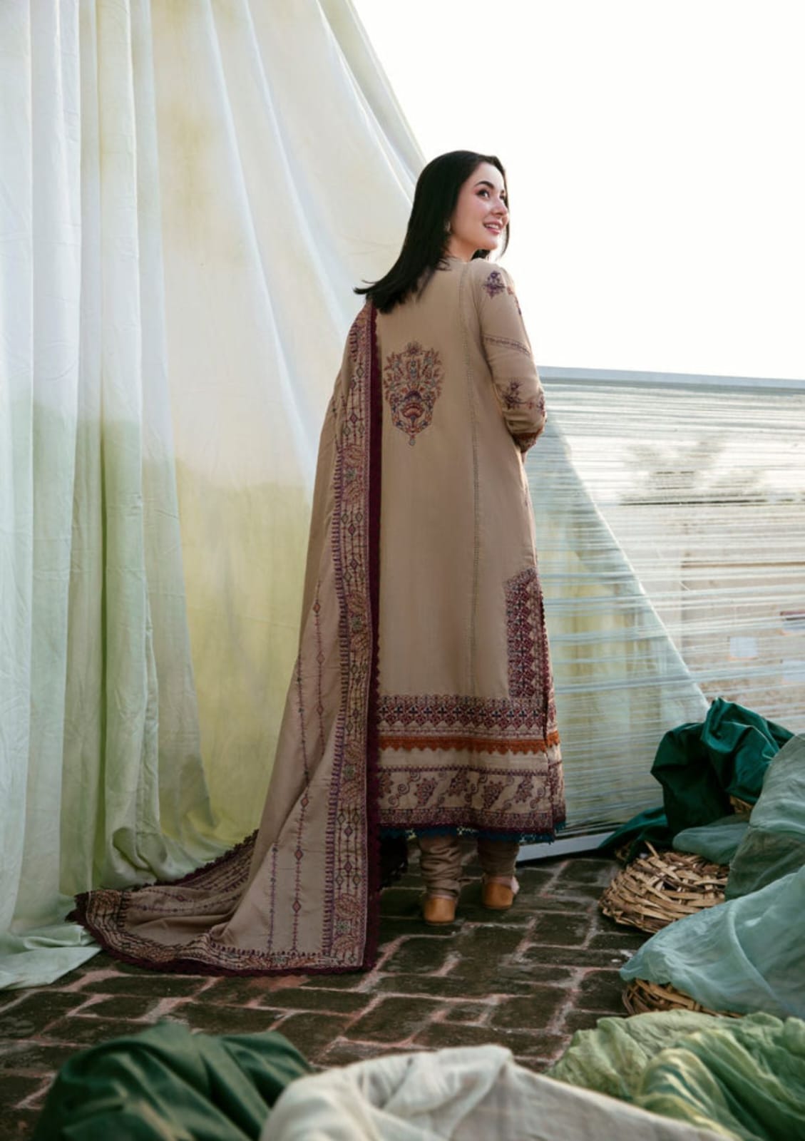 Aneelas Embroidered 3-Piece Women’s Kurta Set with Shawl