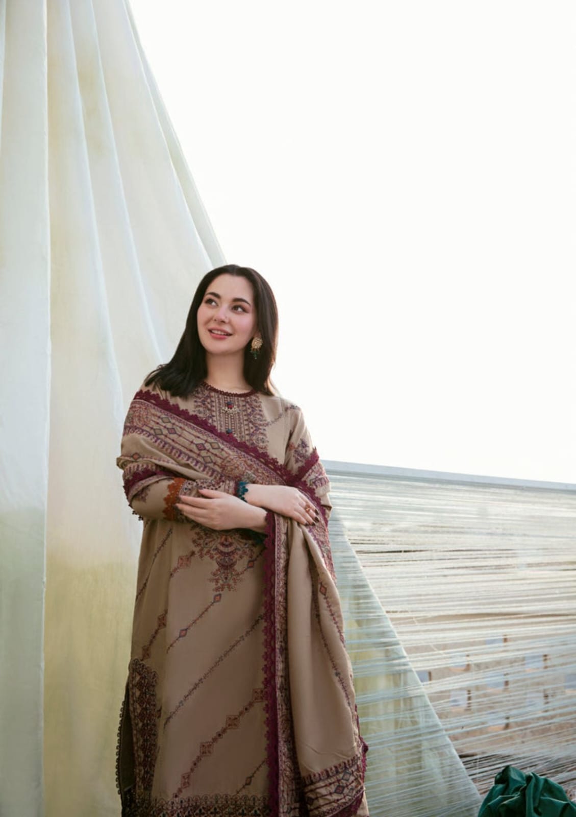 Aneelas Embroidered 3-Piece Women’s Kurta Set with Shawl
