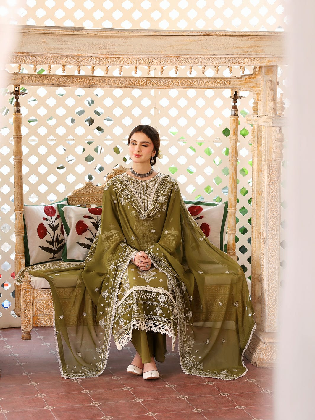Aneelas Embroidered 3-Piece Women’s Kurta Set with Shawl