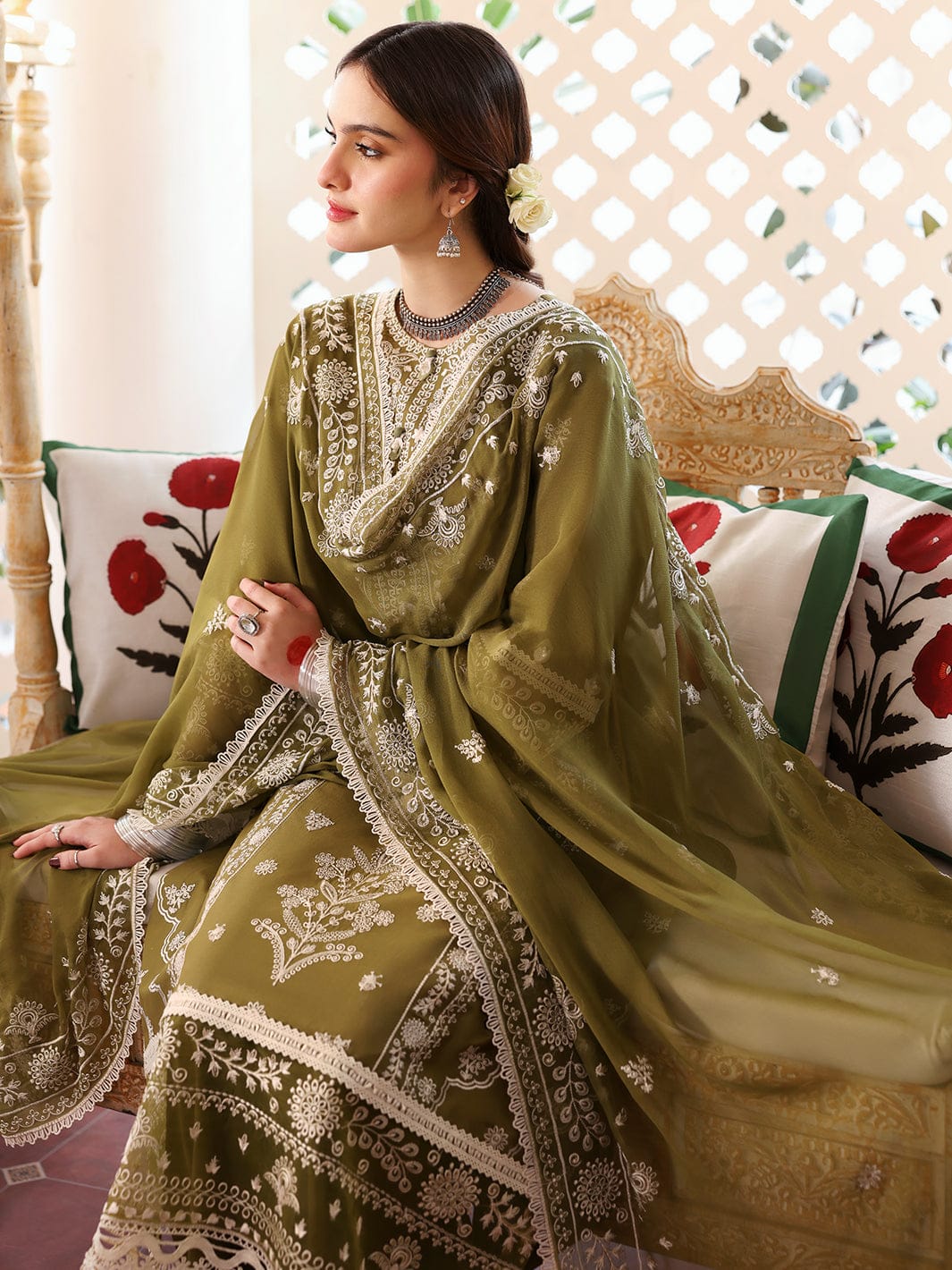 Aneelas Embroidered 3-Piece Women’s Kurta Set with Shawl