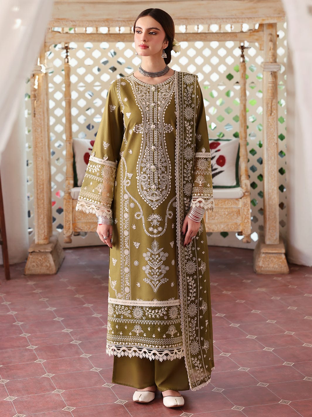 Aneelas Embroidered 3-Piece Women’s Kurta Set with Shawl