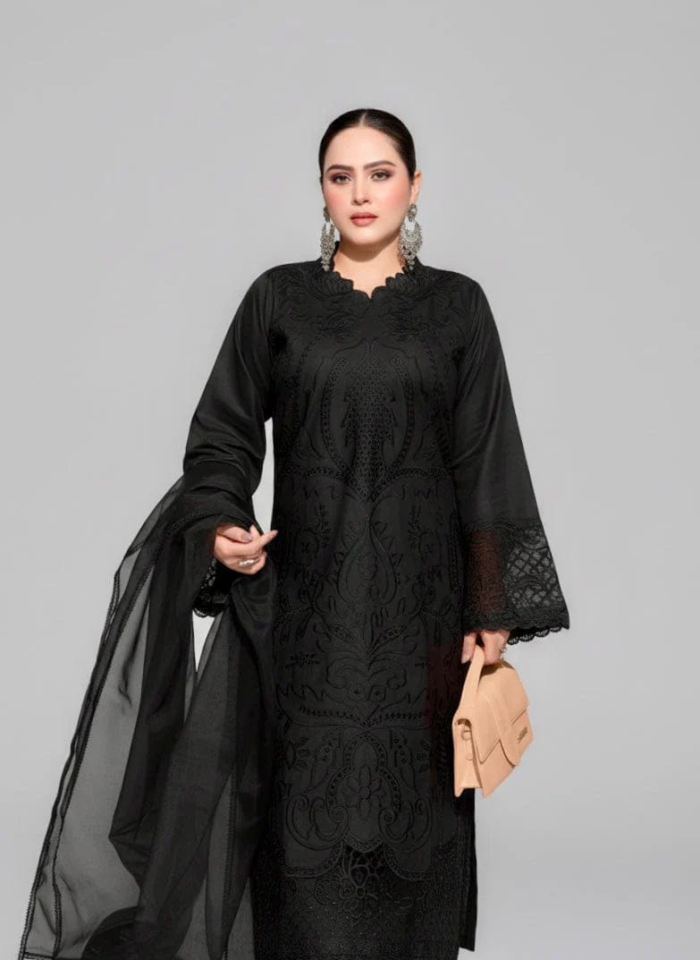 Aneelas Embroidered 3-Piece Women’s Kurta Set with Shawl