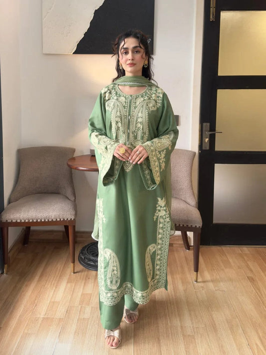 Aneelas Embroidered 3-Piece Women’s Kurta Set with Shawl