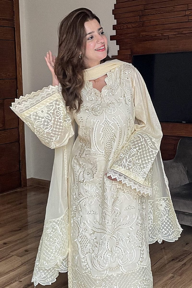 Aneelas Embroidered 3-Piece Women’s Kurta Set with Shawl