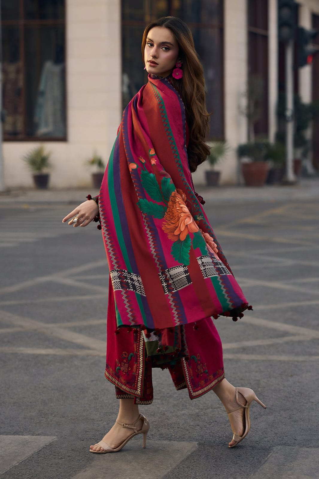 Aneelas Embroidered 3-Piece Women’s Kurta Set with Shawl