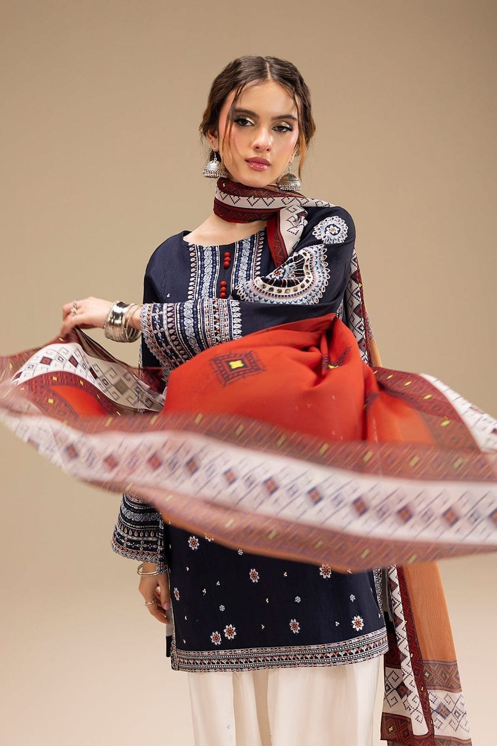 Aneelas Embroidered 3-Piece Women’s Kurta Set with Shawl
