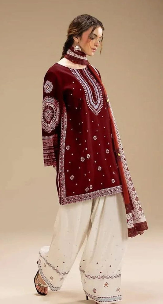 Aneelas Embroidered 3-Piece Women’s Kurta Set with Shawl