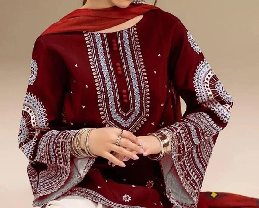 Aneelas Embroidered 3-Piece Women’s Kurta Set with Shawl