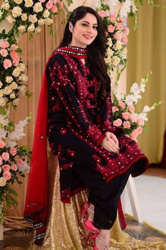 Aneelas Embroidered 3-Piece Women’s Kurta Set with Shawl